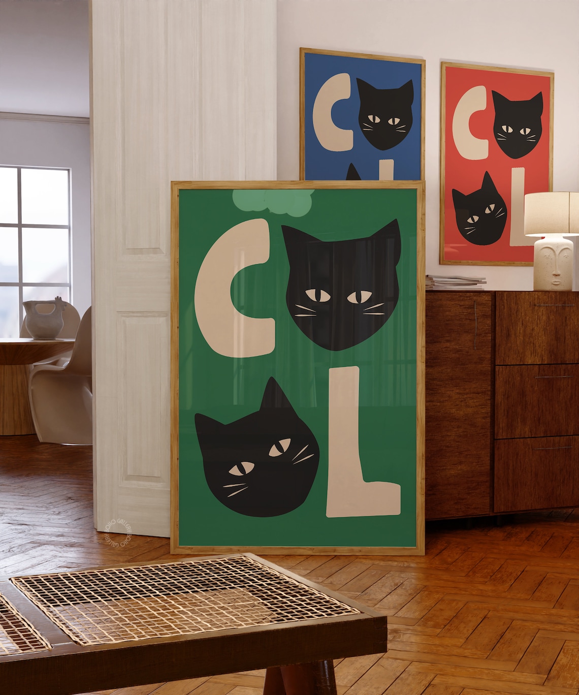 Retro Cool Cat Art Print, Funky Green Cat Wall Art