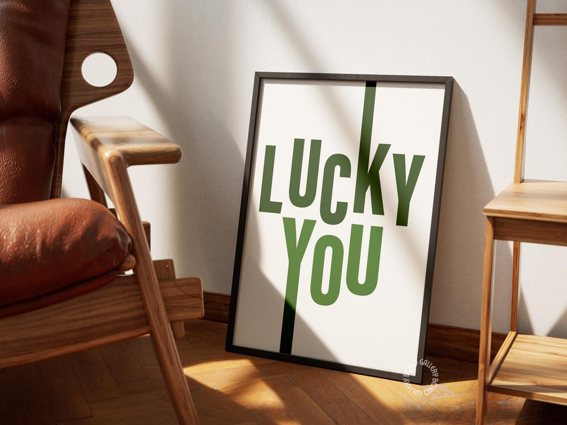 Lucky You Green Retro Typography Block Lettering Minimalist Wall Art - Image 2