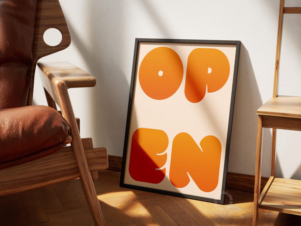 Open Orange Bubble Letters Retro Typography Poster Bold Statement - Image 2