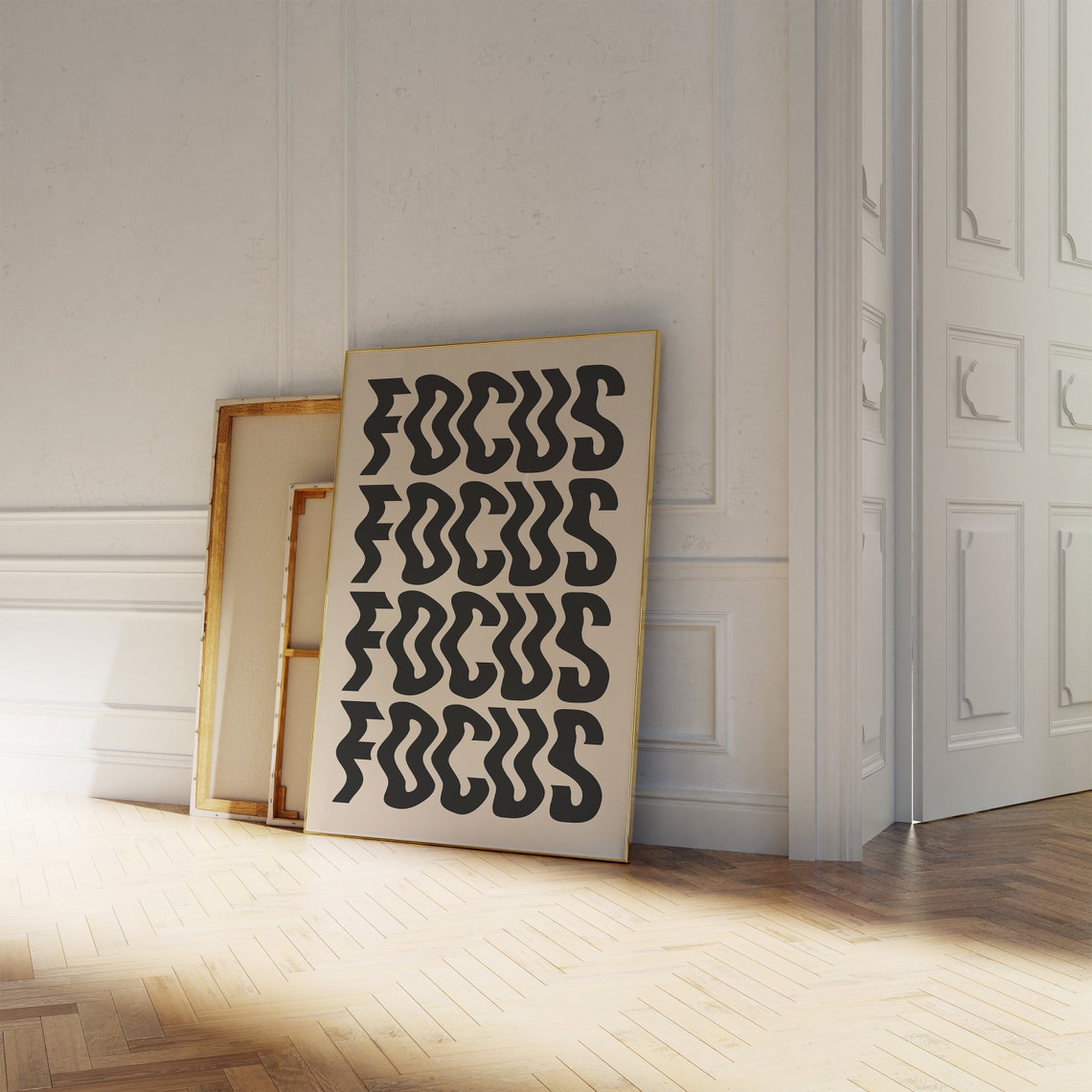 Focus Wavy Groovy Typography Poster Cool Retro Black Cream Decor - Image 2