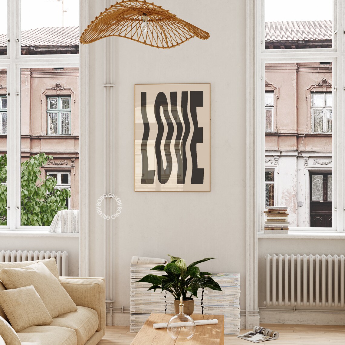 Love Black Typography Print, Trendy Retro Wavy - Image 2