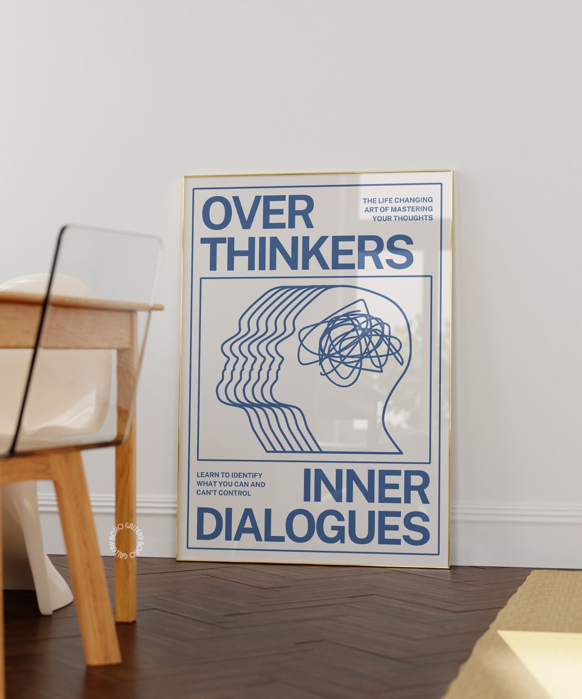 Over Thinkers Inner Dialogues Mind Blue Typography Quote Poster - Image 2