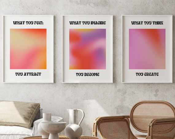 Aura Poster 3 Piece Wall Art Aura Energy Spiritual Gradient Print Home Decor Aesthetic Room Decor Zen Wall Art Quotes Prints