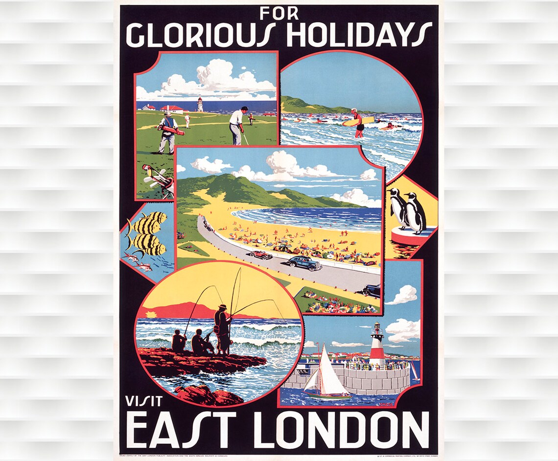 Visit East London South Africa Glorious Holidays Vintage Travel Poster