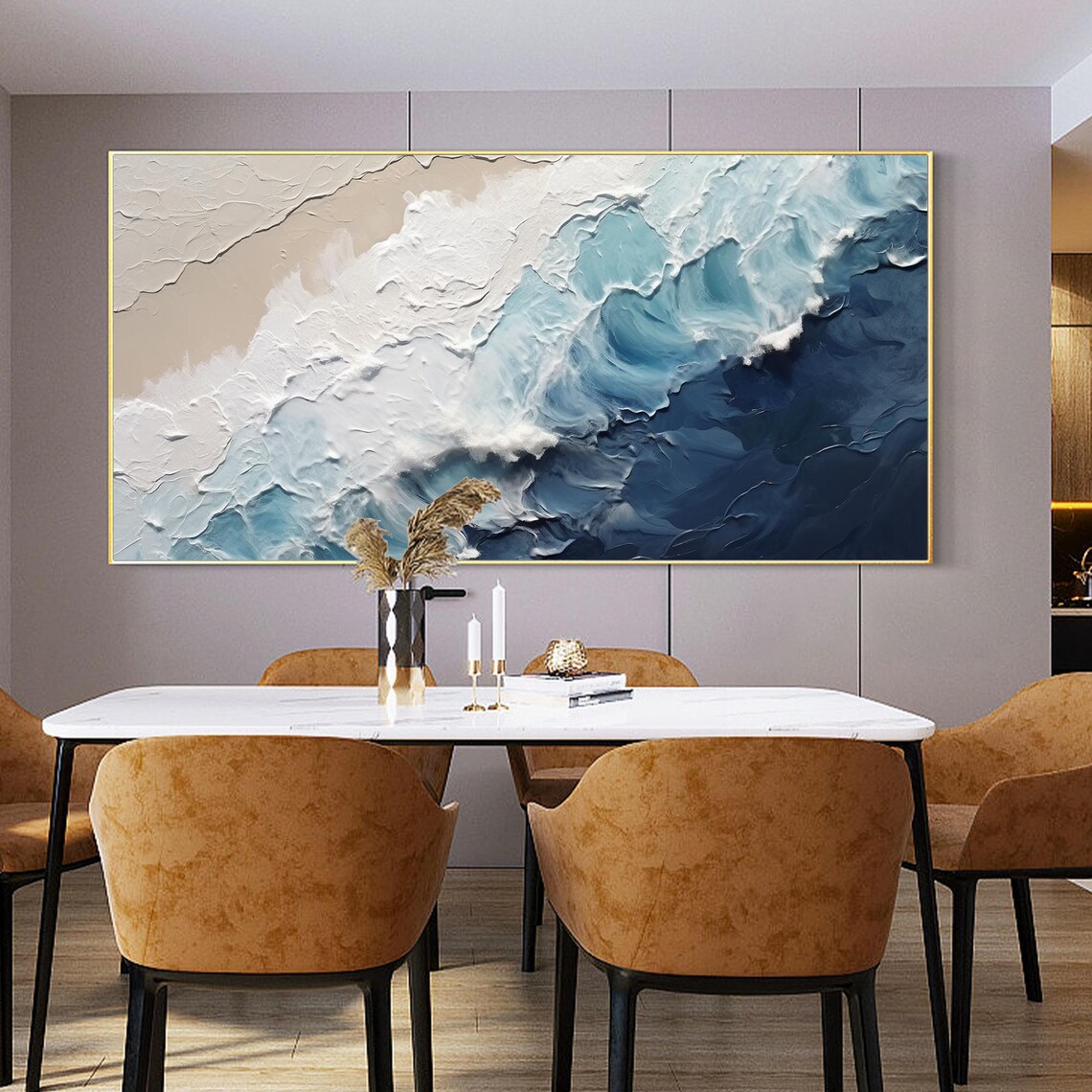 Custom Blue Sea Waves Abstract Oil Painting Art Print - Image 4