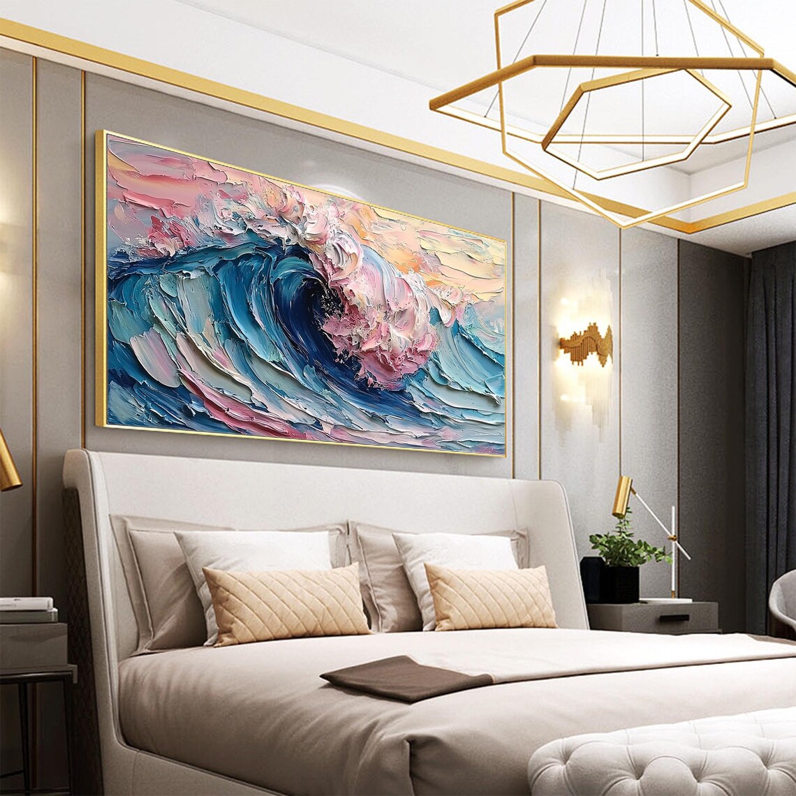 Textured Colorful Wave Seascape Oil Painting Art Print - Image 4