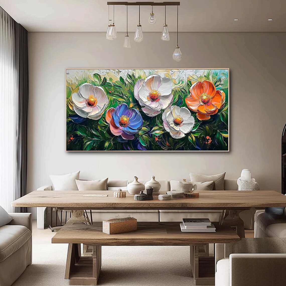 Multicolor Bloom Flowers Standing Over Dark Green Leaves Wall Art - Image 2