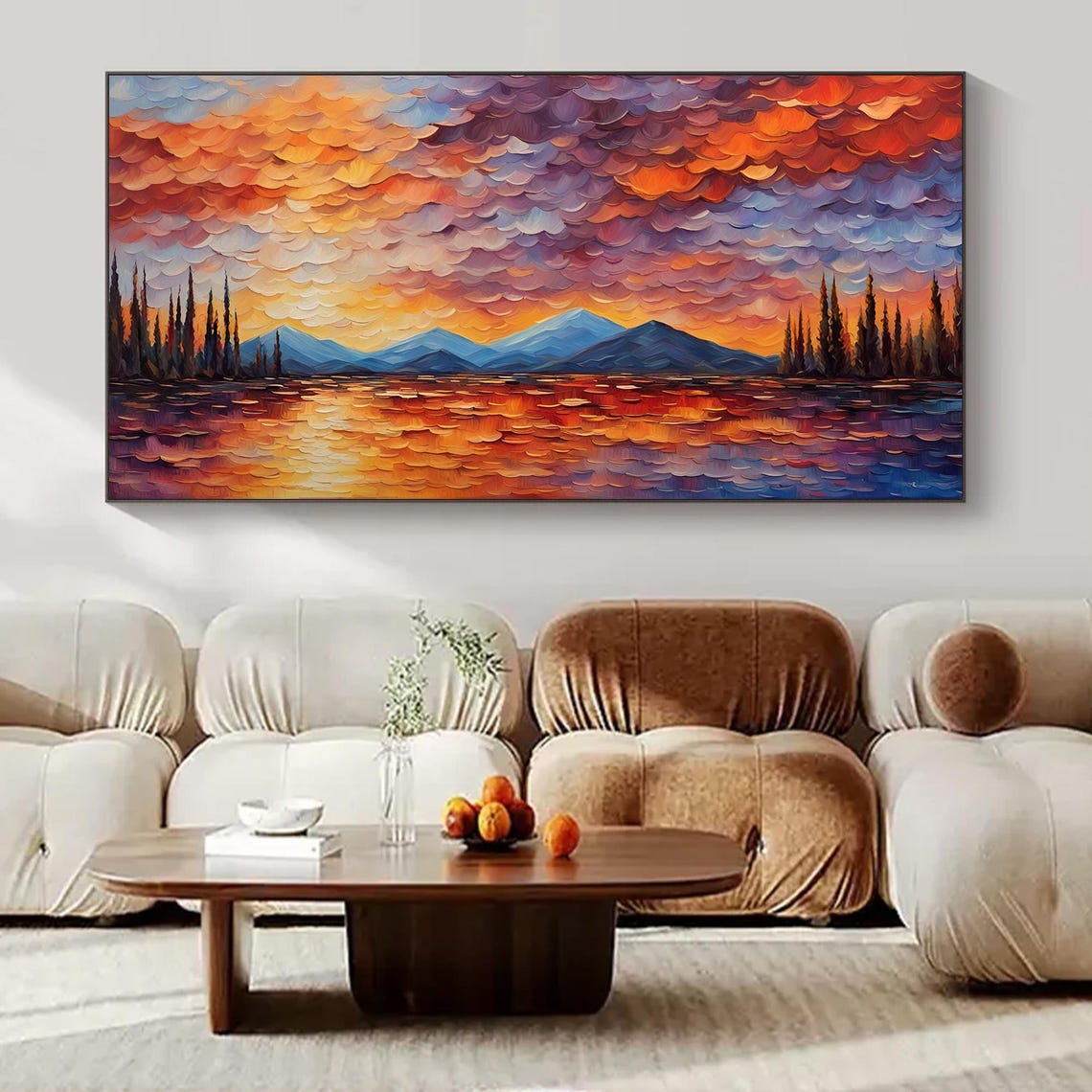 Abstract Lakeside Landscape Oil Painting On Large Original Valley Sunset Wall Art Custom Natural Scenery Painting Living Room Decor - Image 3