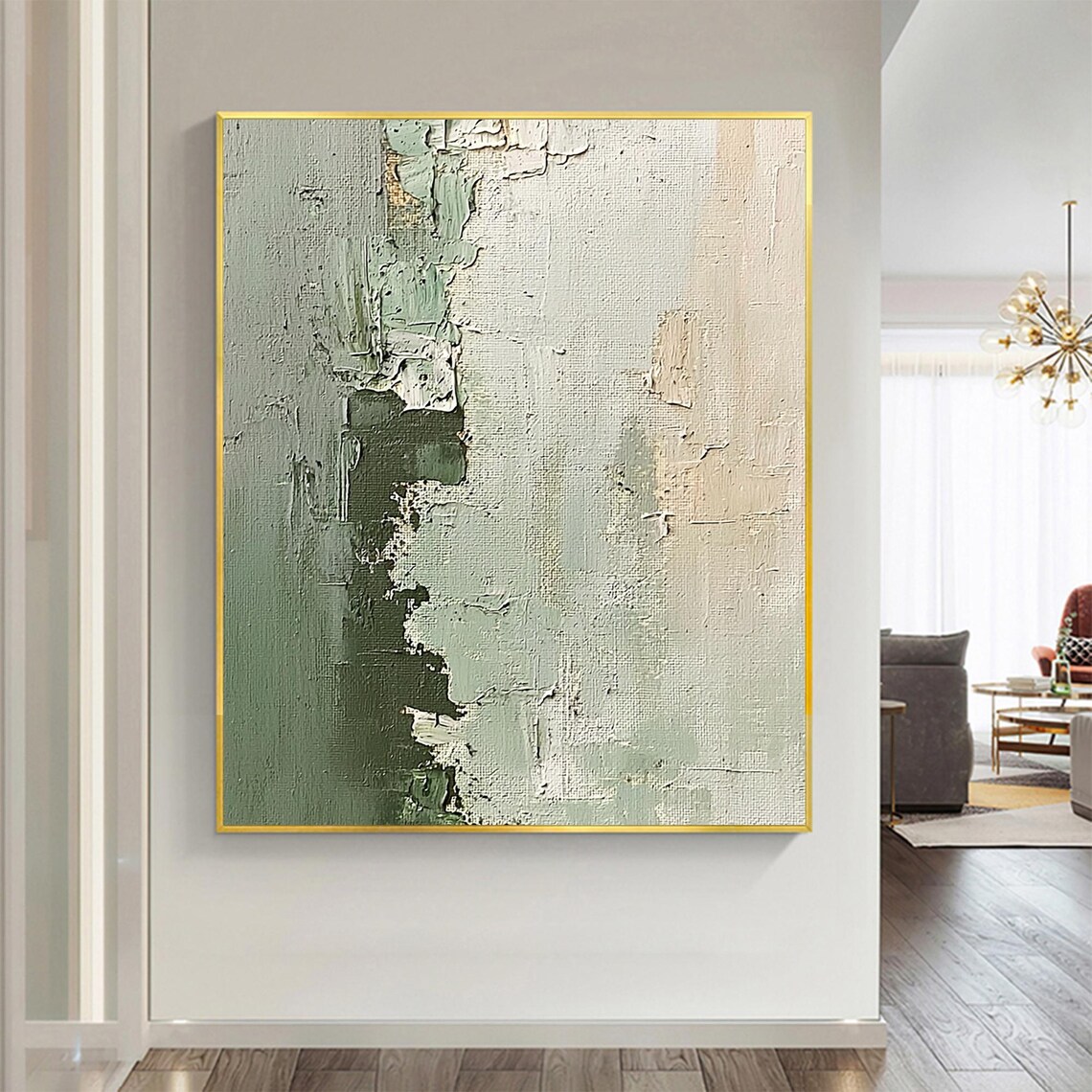 Large Green Abstract Oil Painting, Minimalist Art Print - Image 3