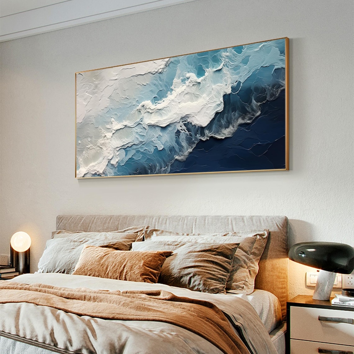 Abstract Beach Oil Painting, Modern Boho Sea Landscape - Image 4
