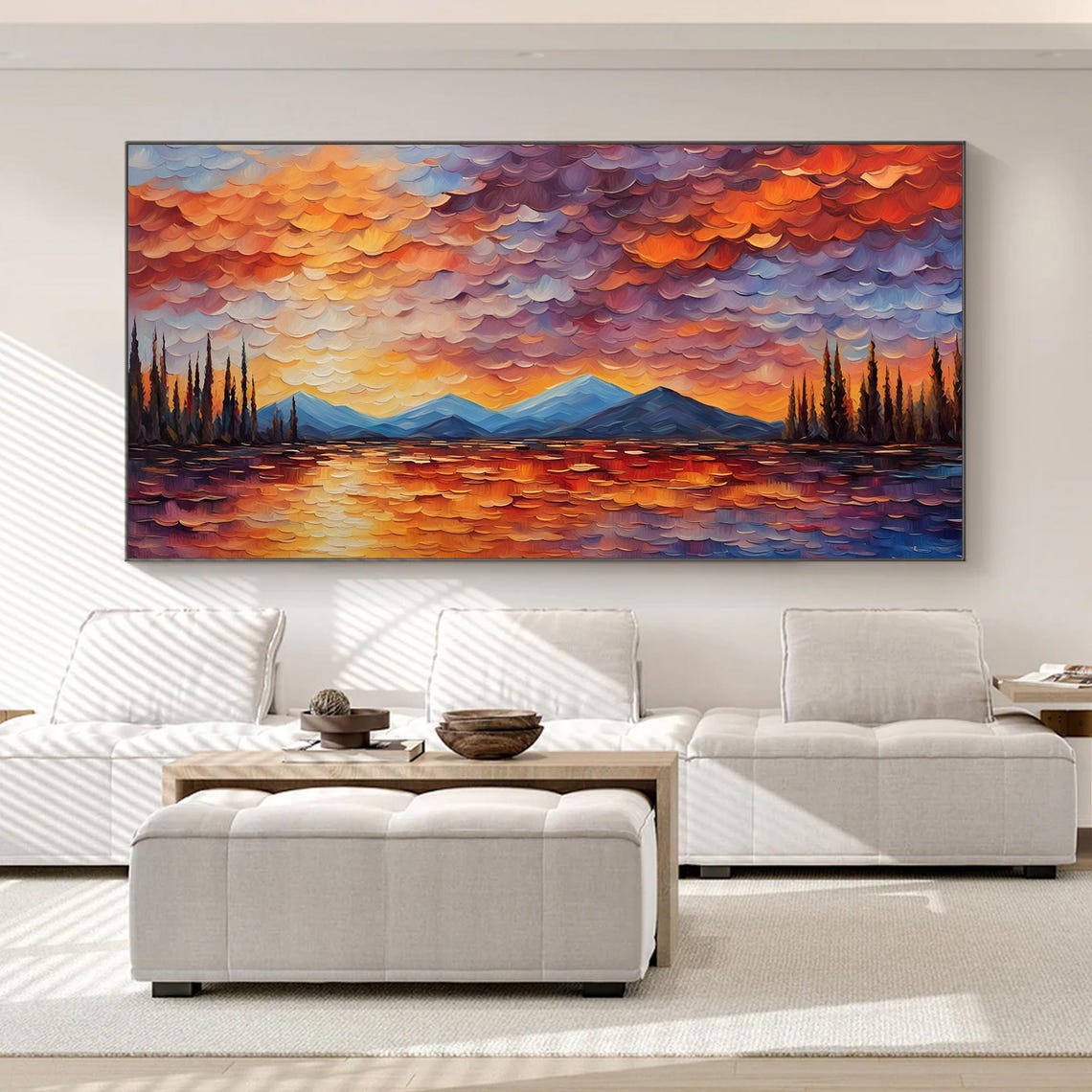 Abstract Lakeside Landscape Oil Painting On Large Original Valley Sunset Wall Art Custom Natural Scenery Painting Living Room Decor - Image 4