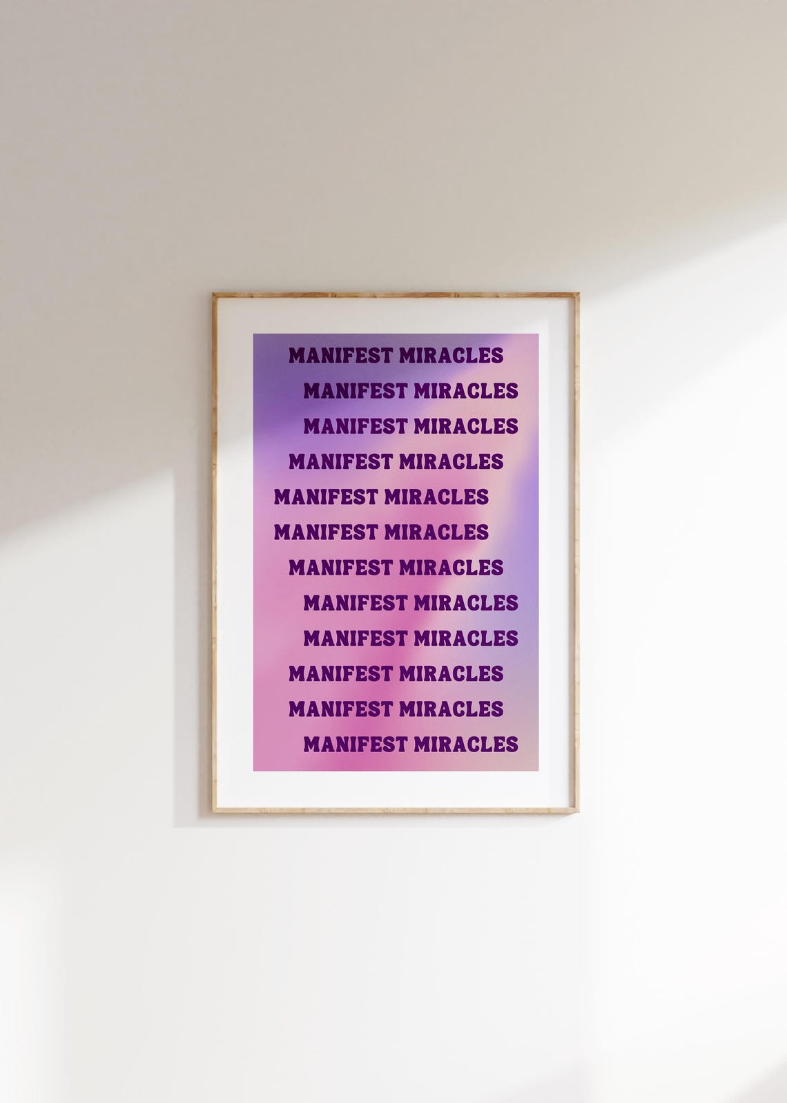 Manifest Miracles Repeated Typography Poster Purple Gradient Quote Art - Image 3