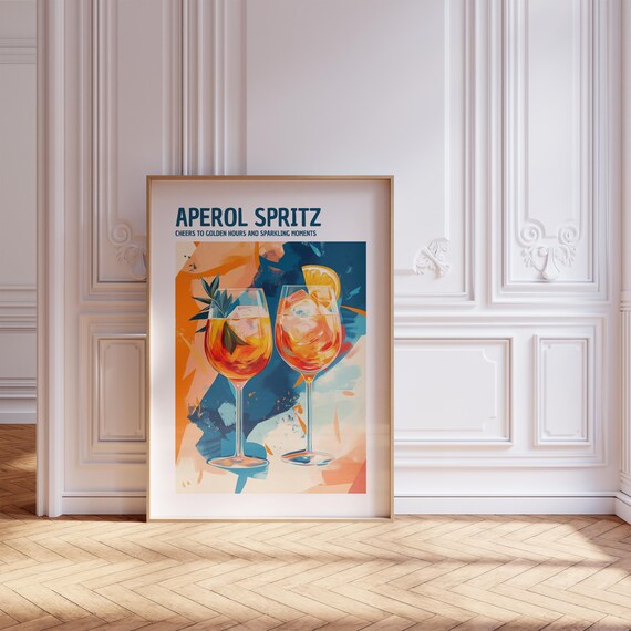 Aperol Spritz Cheers Golden Hours Poster Painterly Cocktail Glasses
