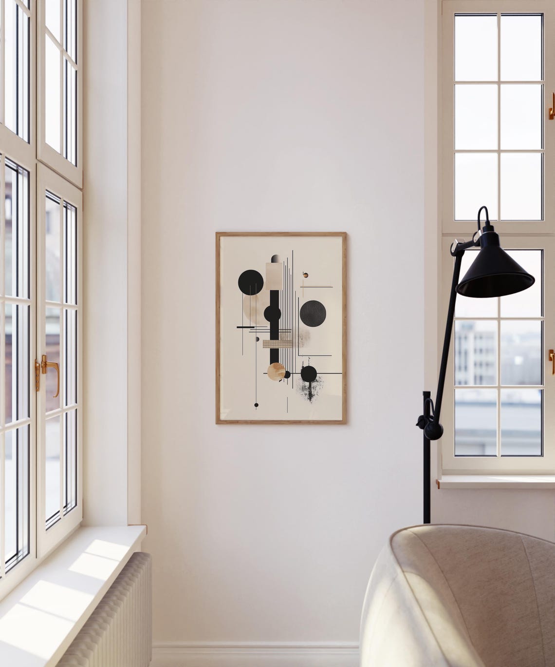 Black Beige Geometric Bauhaus Abstract Circle Line Modern Poster - Image 4