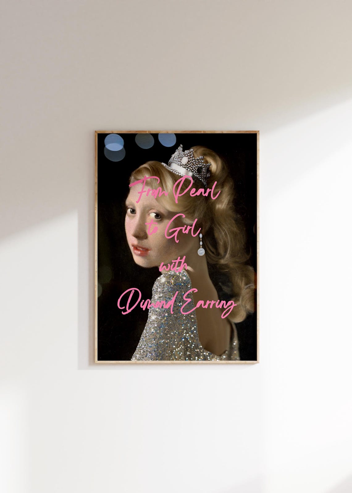 From Pearl to Girl Diamond Earring Altered Classical Art Pink Poster - Image 3