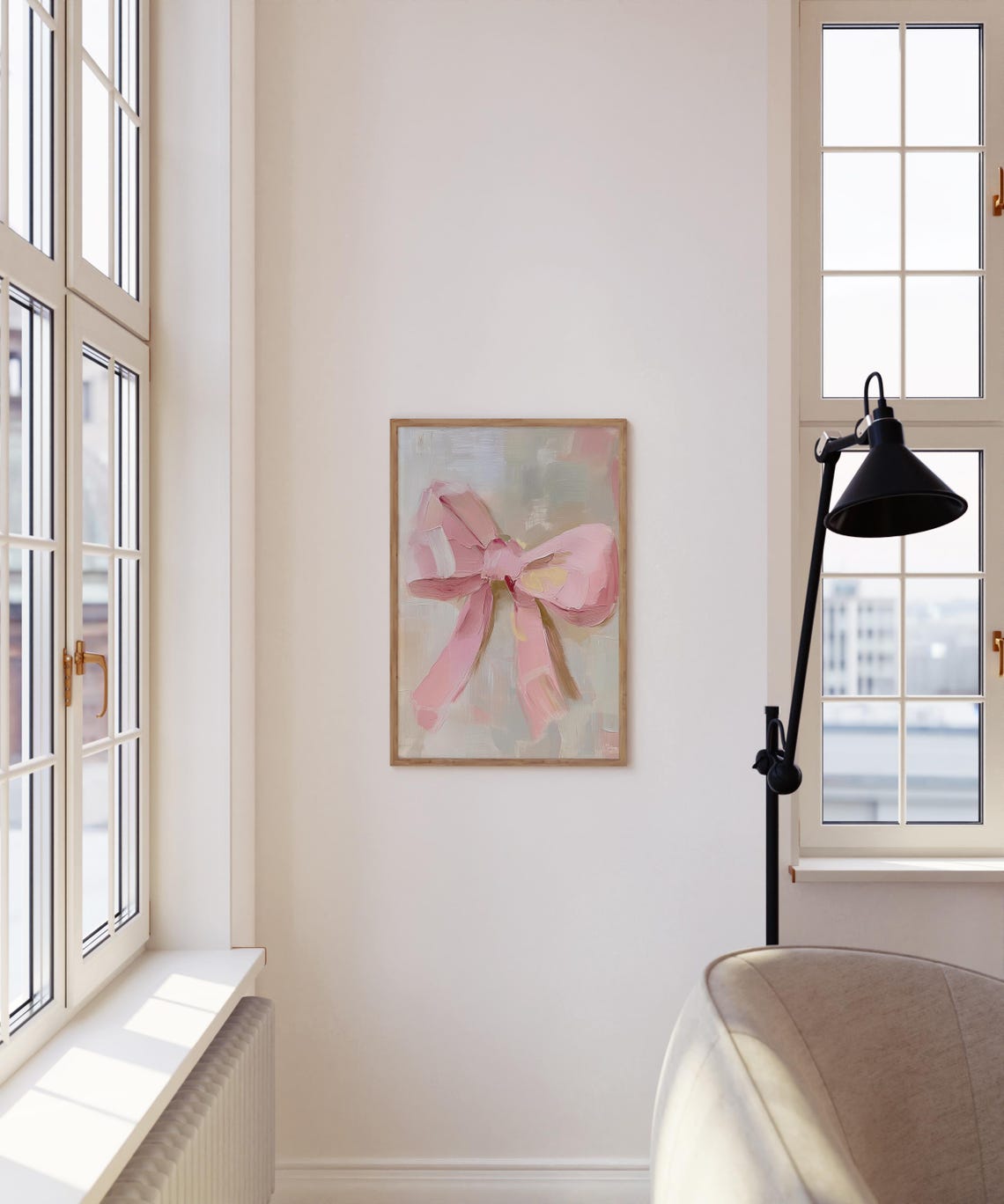 Pink Bow Oil Painting Soft Neutral Coquette Bedroom Wall Poster - Image 4