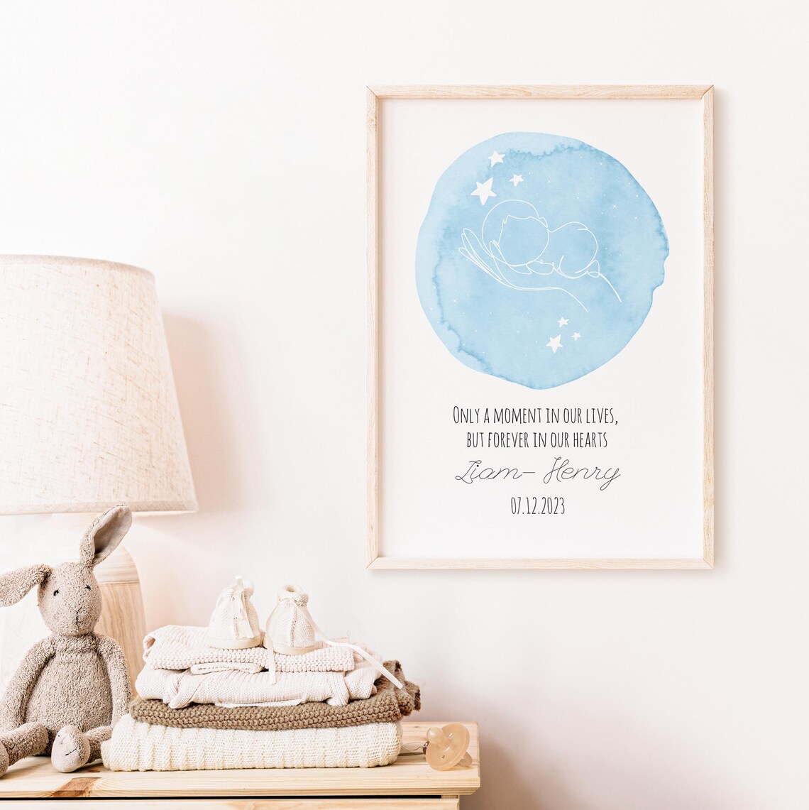 Baby Hand Outline Blue Circle Personalized Memorial Art Poster - Image 5