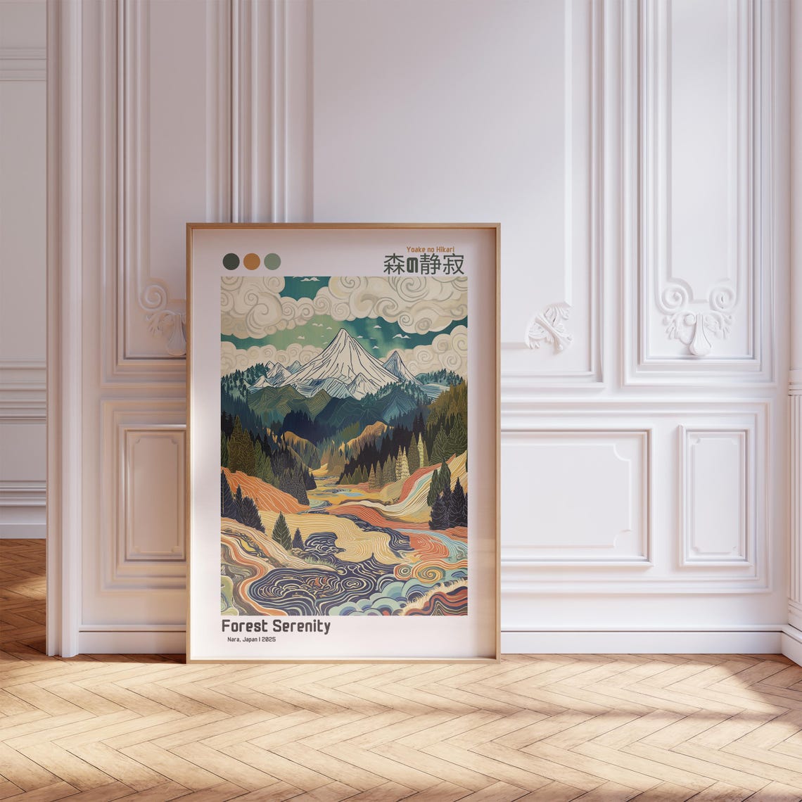Forest Serenity Nara Japan Snowy Mountain Forest Illustration Poster - Image 3
