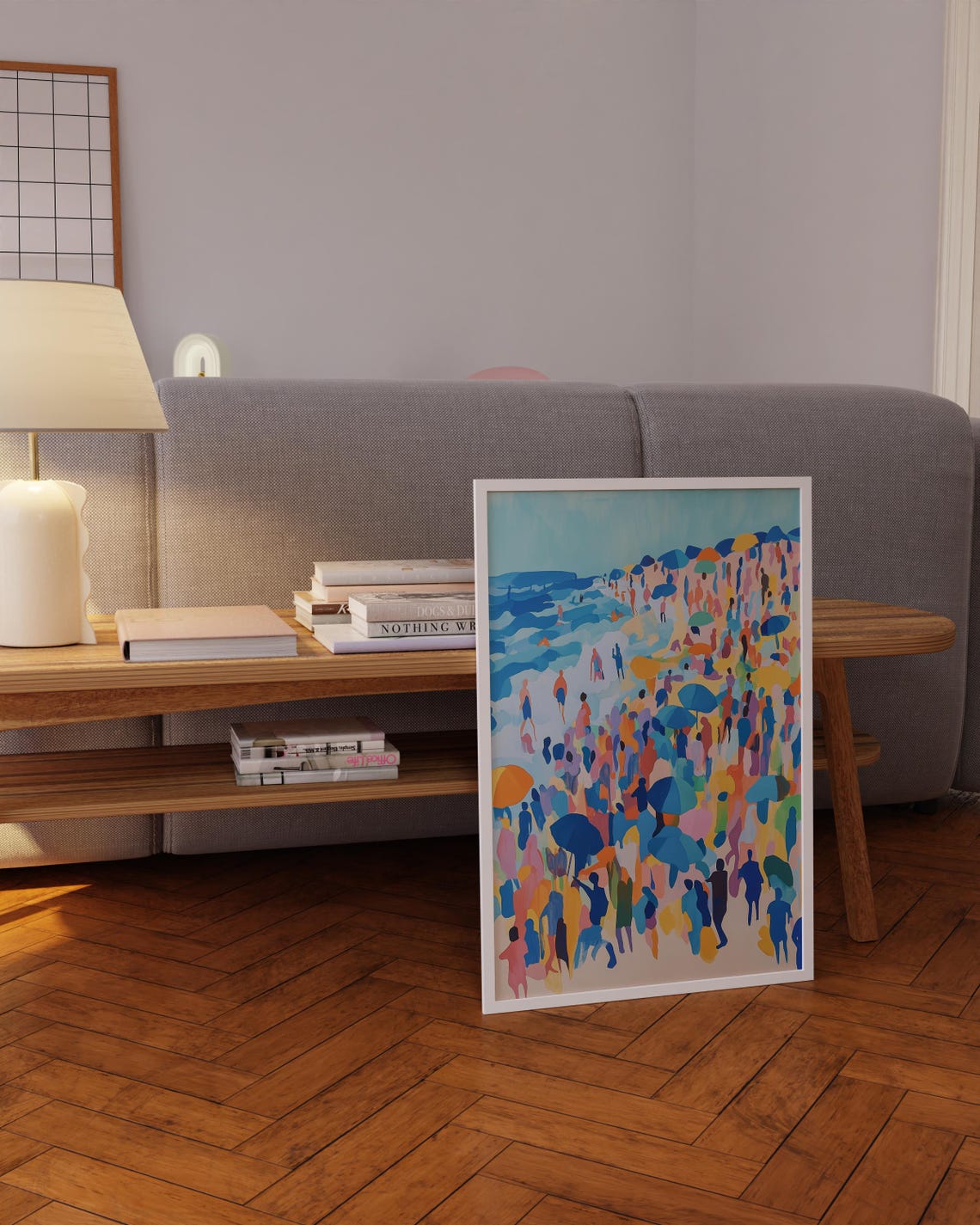 Abstract Beach Crowd Painting Colorful Swimmers Umbrellas Poster - Image 5