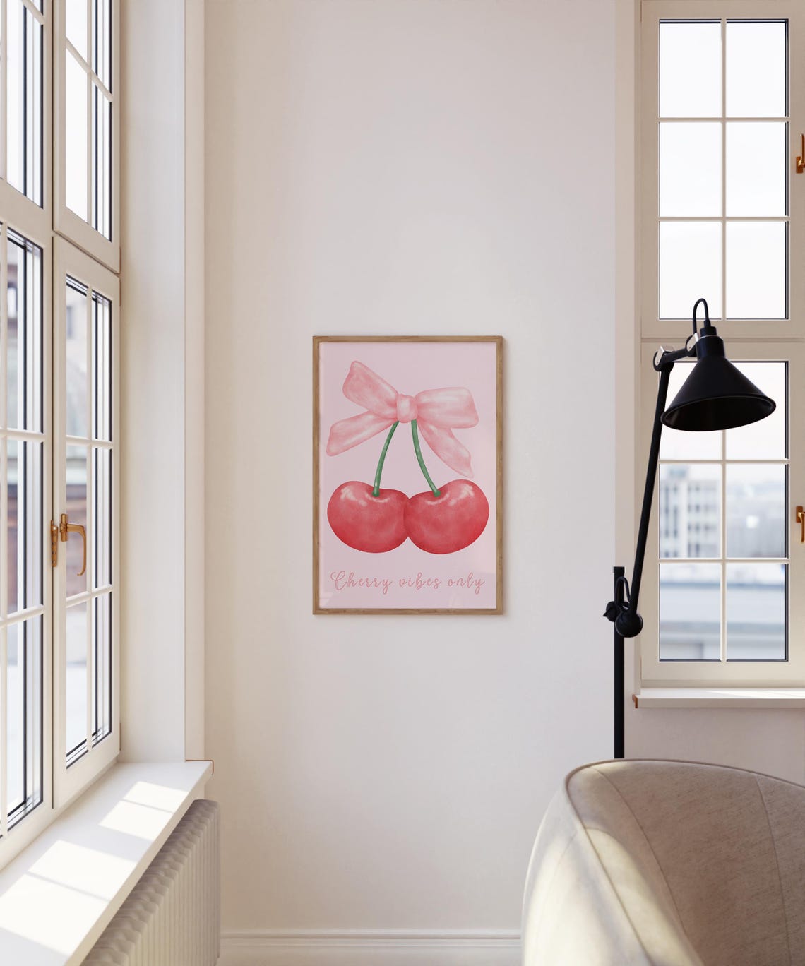 Cherry Vibes Only Pink Bow Cherry Watercolor Coquette Poster - Image 4