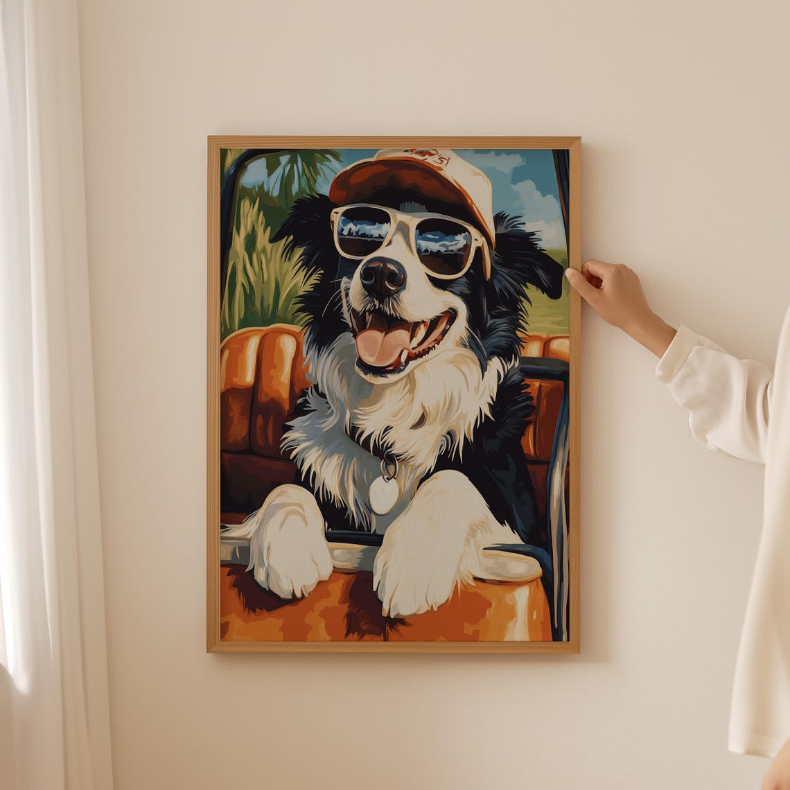 Happy Border Collie Sunglasses Golf Cart Fun Dog Lover Wall Poster