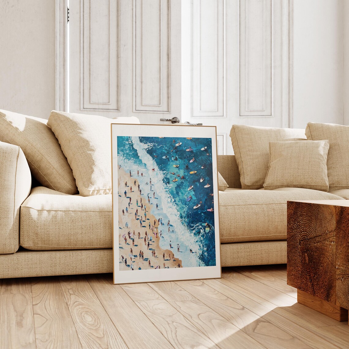 Meet Me At The Beach Aerial Surfers Turquoise Ocean Waves Poster - Image 3