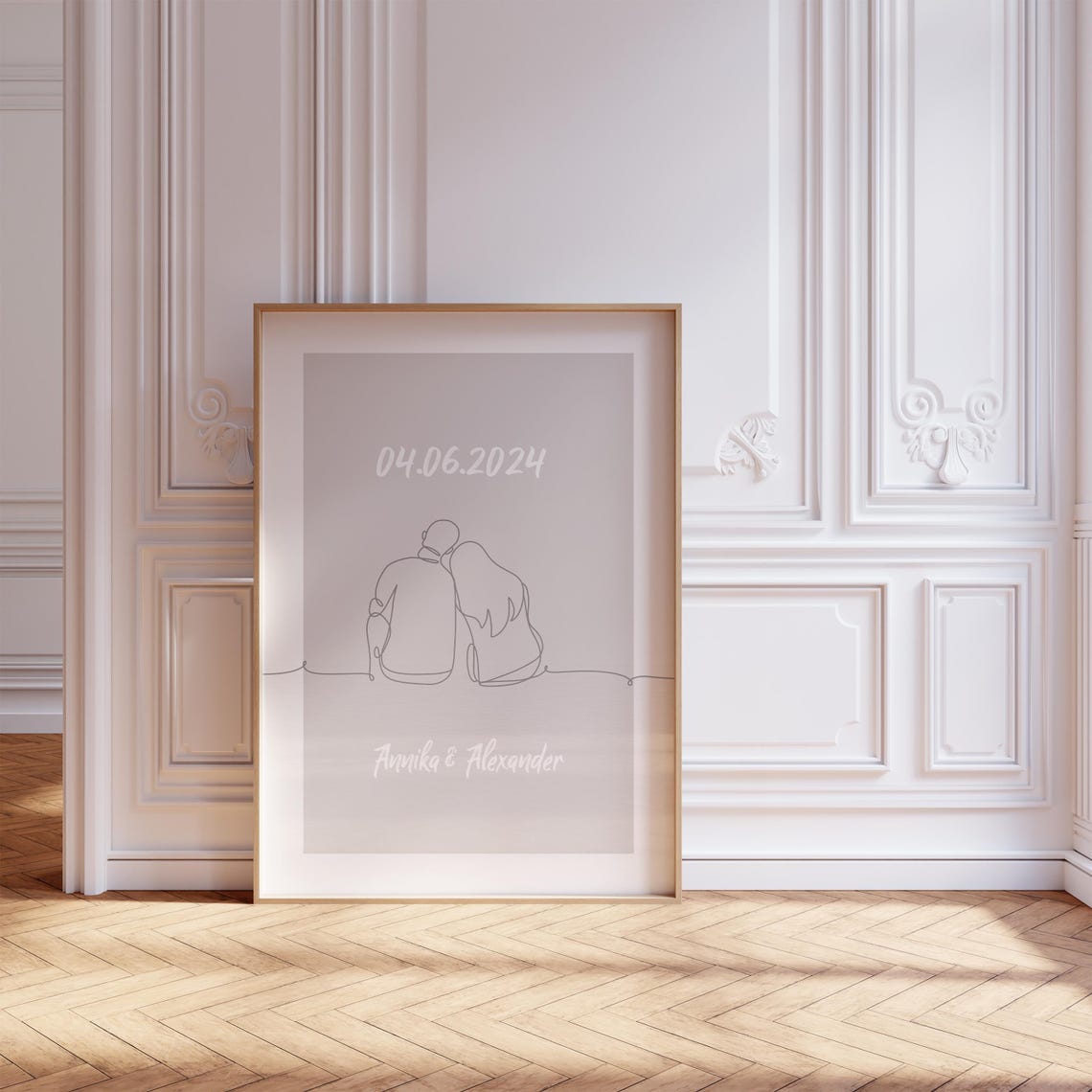 Couple Line Art Embrace Poster Minimalist Wedding Anniversary Decor