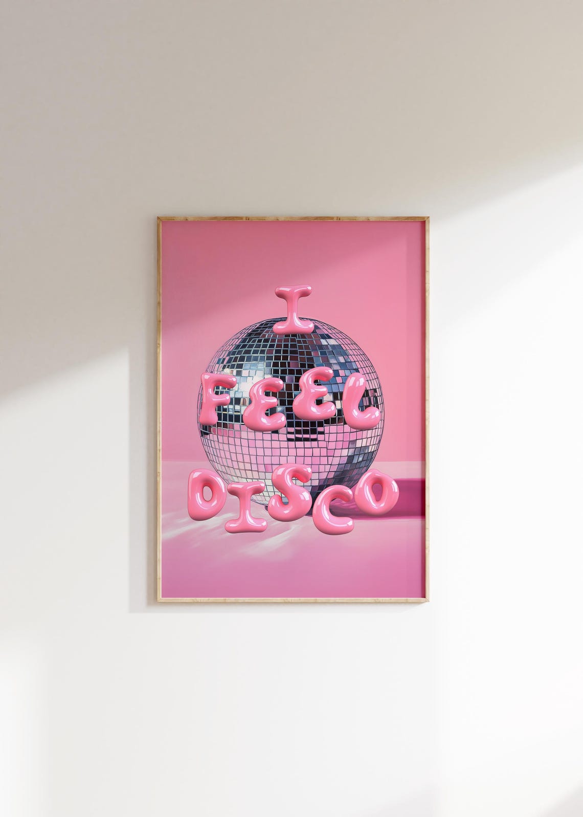 I Feel Disco Pink Bubble Letters Disco Ball Party Decor Poster - Image 3