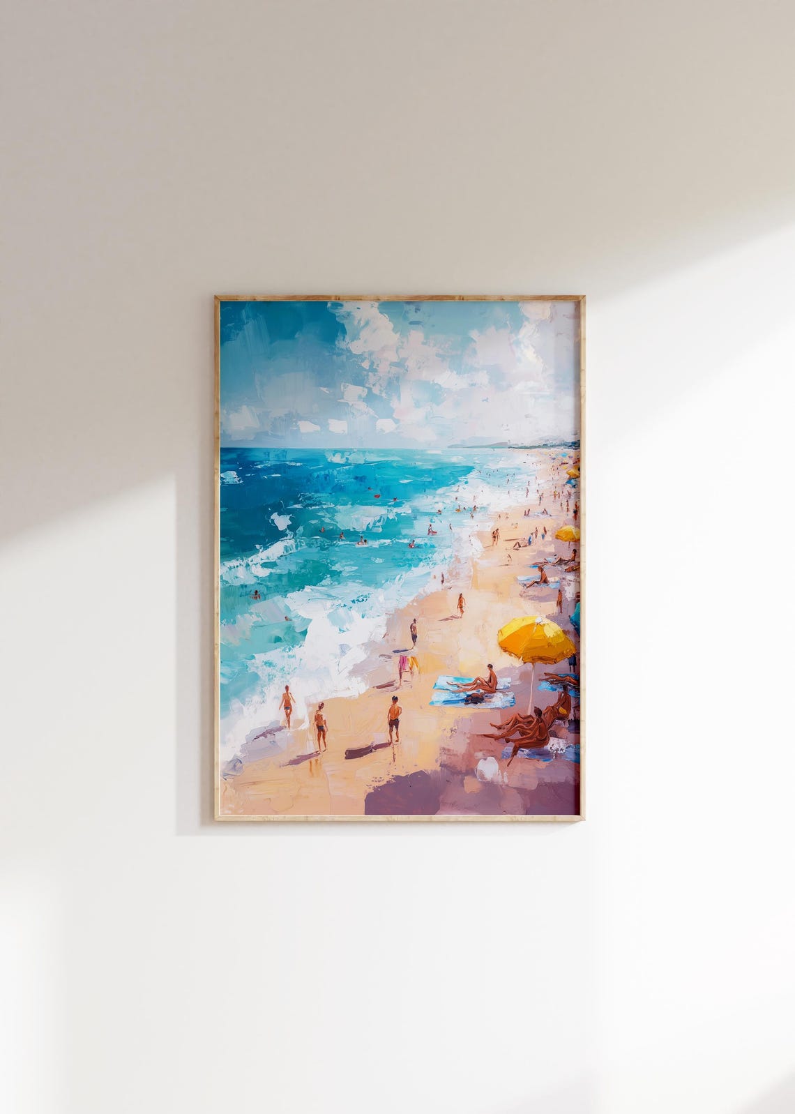 Sunny Beach Painting Crowd Umbrellas Turquoise Sea Summer Poster - Image 4