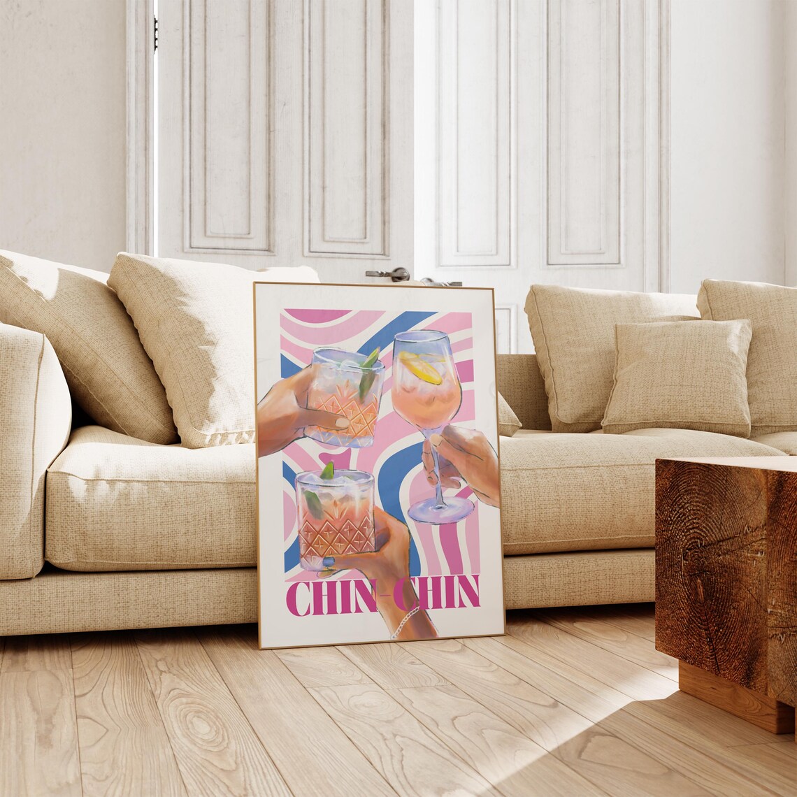 Chin Chin Cheers Cocktail Poster Friends Toasting Colorful Pop Art - Image 3