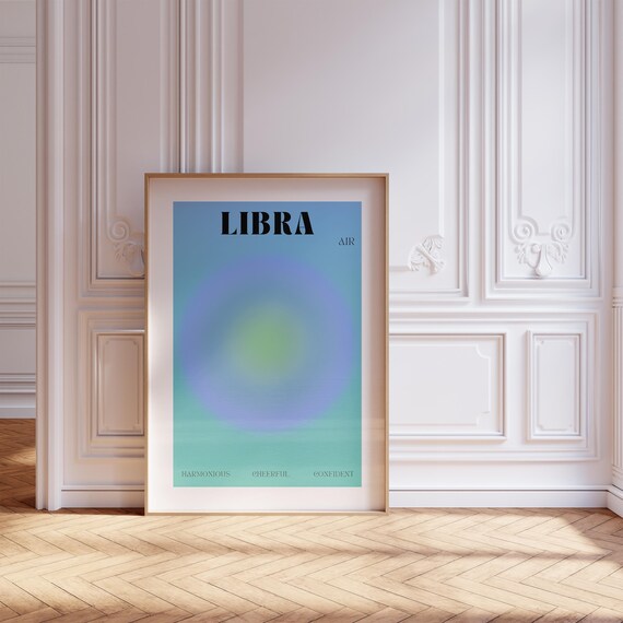Libra Air Sign Teal Aura Gradient Serif Zodiac Astrology Poster