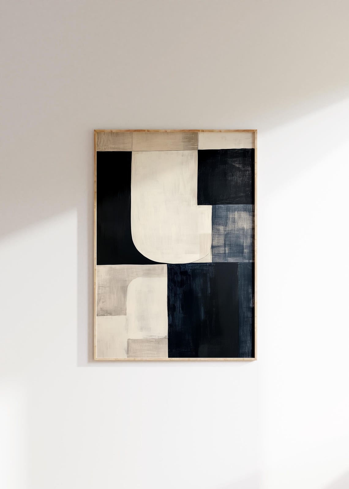 Black Cream Abstract Painted Block Geometric Modern Art Poster - Image 2