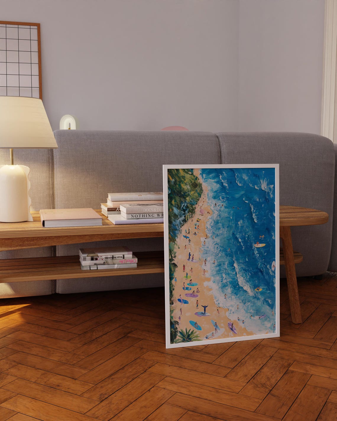 Impressionist Beach Surfers Painting Summer Ocean Crowd Poster - Image 5