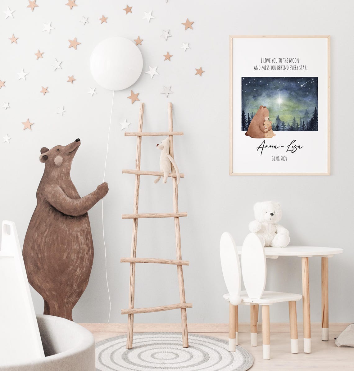 Bear Hug Under Stars Personalized Memorial Keepsake Art Poster - Image 4