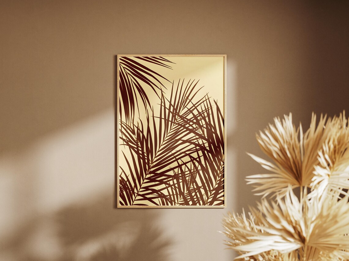 Minimalist Palm Leaf Print Modern Beige Botanical Art