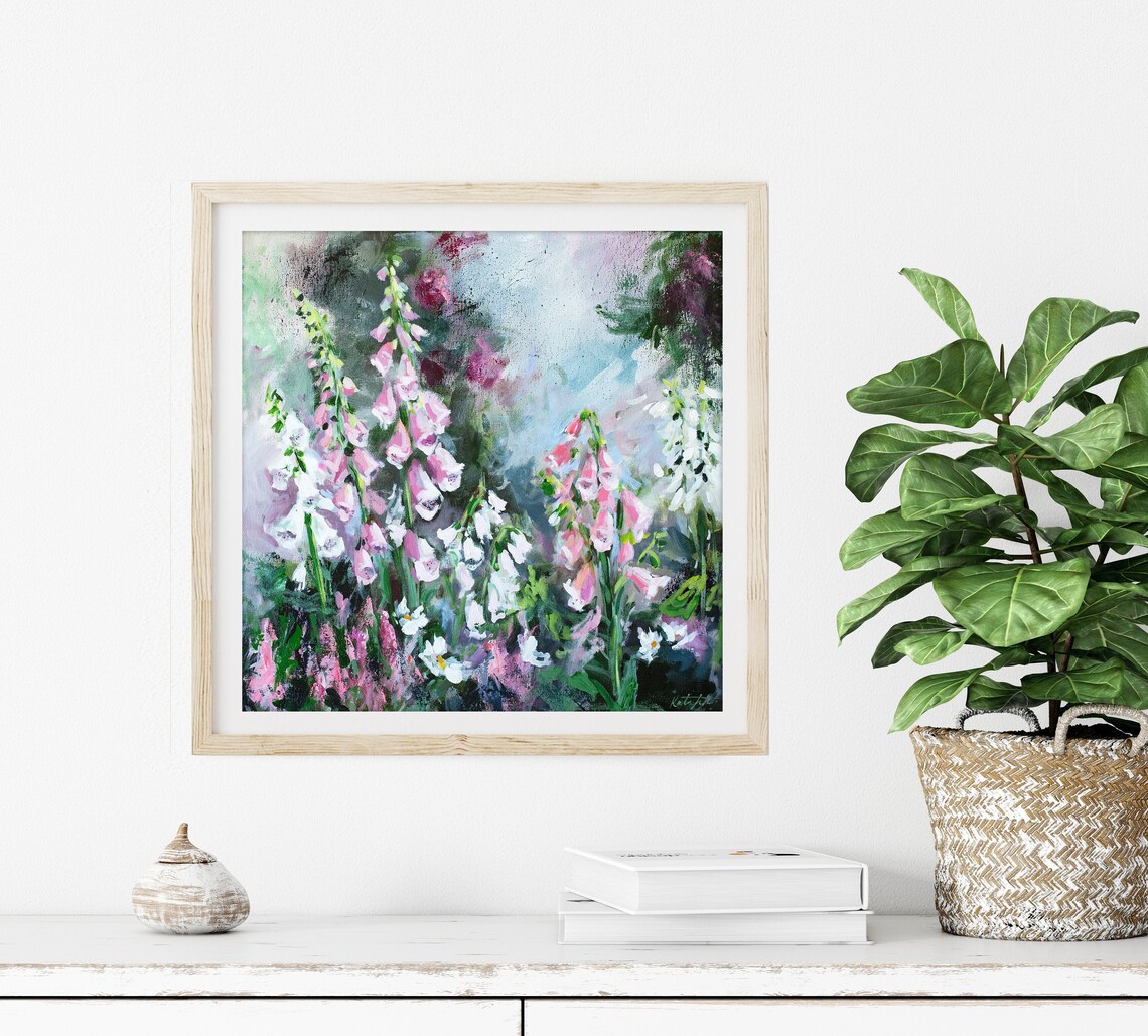 Foxgloves Painting Art Print, Floral Botanical