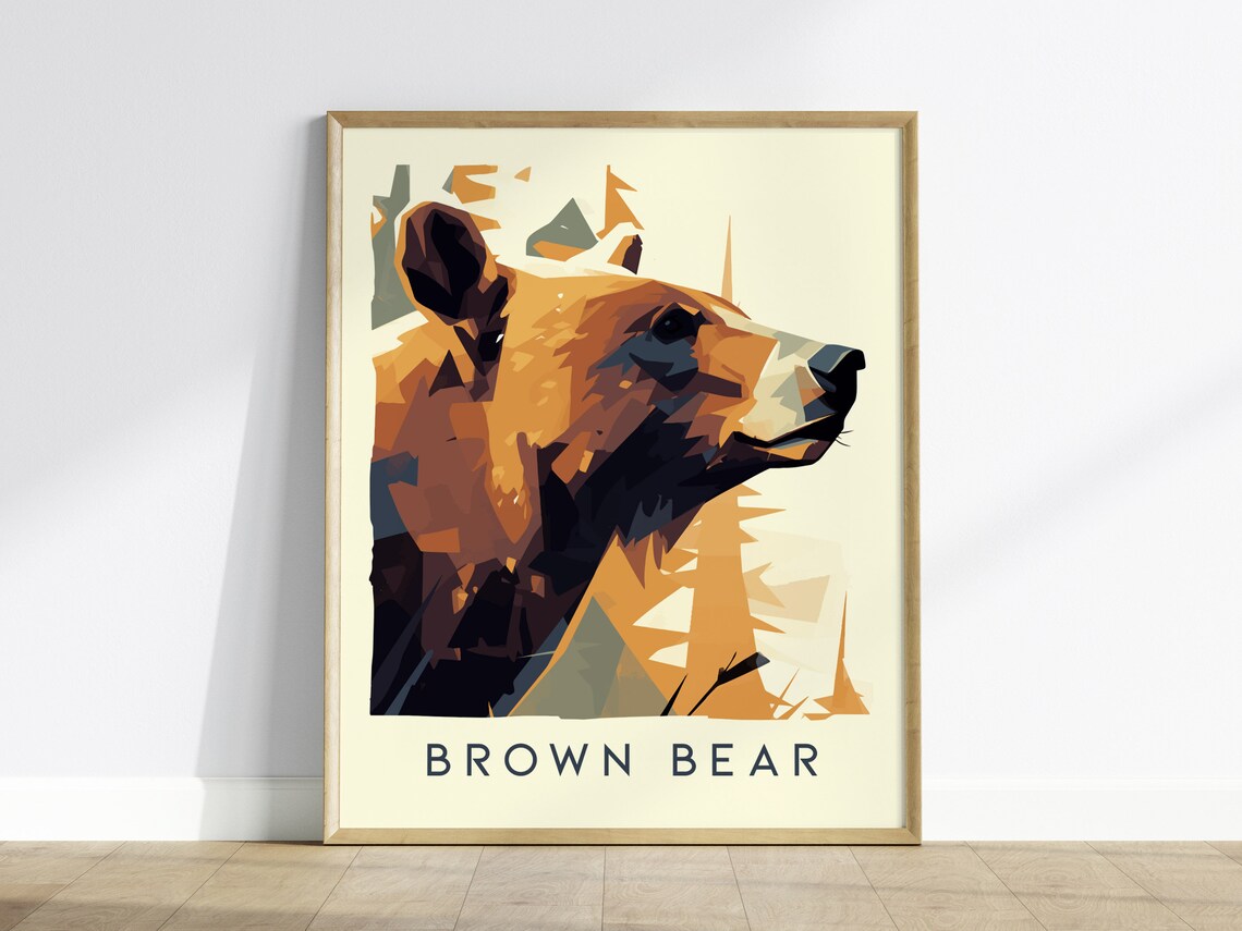Brown Bear Art Print Minimalist Wildlife Poster Mountain Cabin Decor
