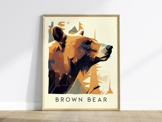 Brown Bear Art Print Minimalist Wildlife Poster Mountain Cabin Decor