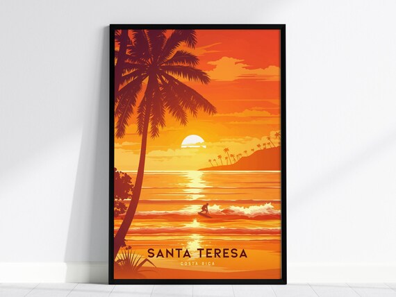 Santa Teresa Costa Rica Surf Sunset Palm Tree Beach Travel Poster