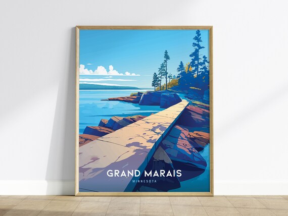 Grand Marais Minnesota Artists Point Lake Superior Travel Poster