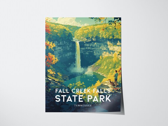 Fall Creek Falls State Park Tennessee Waterfall Hiking Art Poster