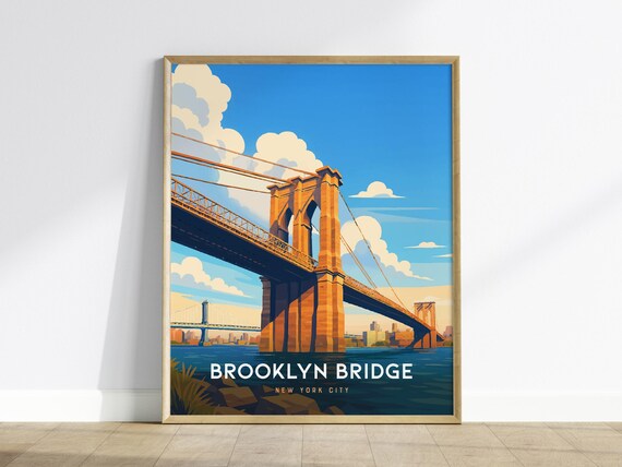 Brooklyn Bridge New York City Vintage Golden Hour Skyline Travel Poster