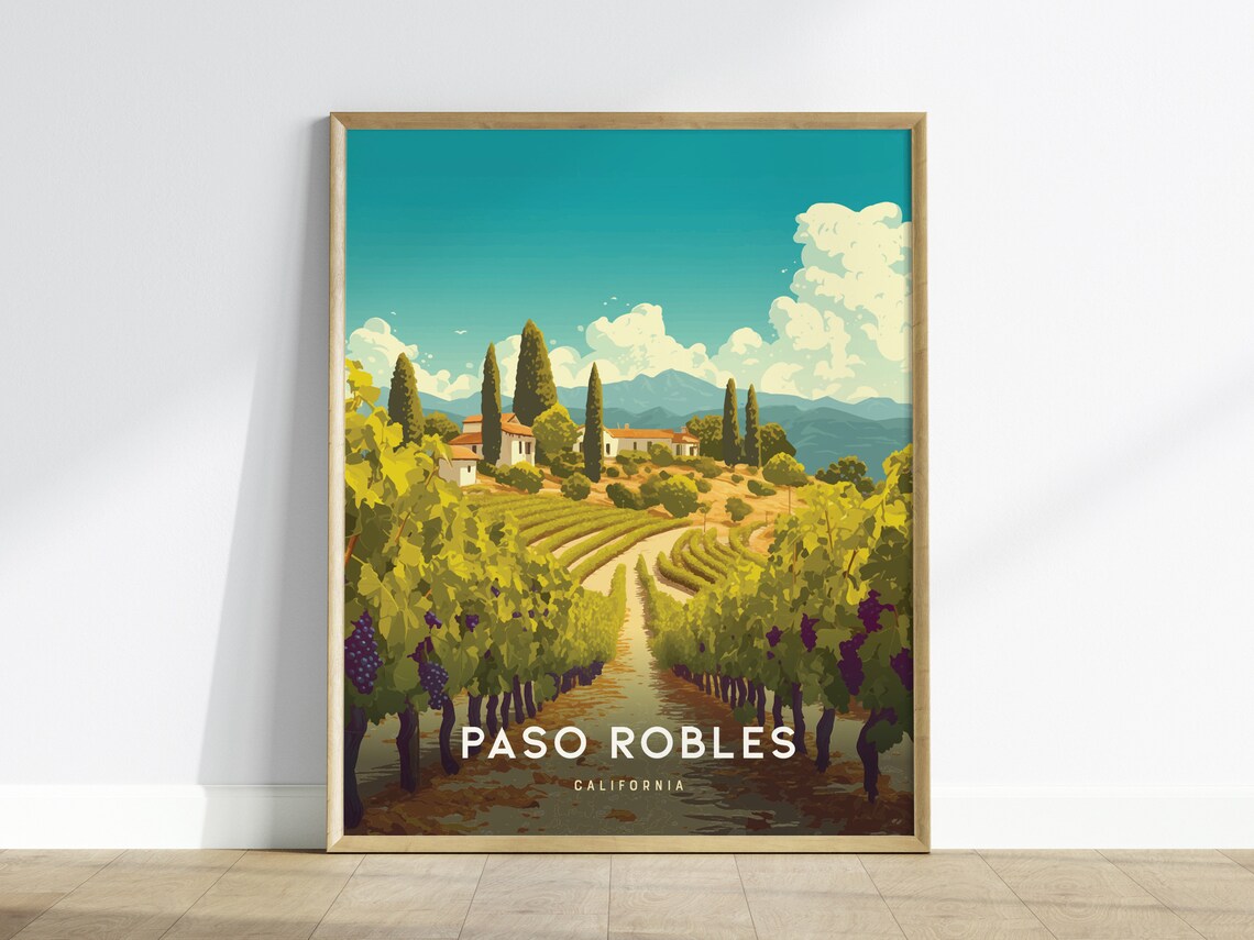 Paso Robles Wine Country Travel Poster, Vineyard Art
