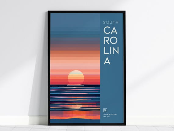 South Carolina Sunrise Poster Abstract Palmetto State Landscape Framed Or Unframed