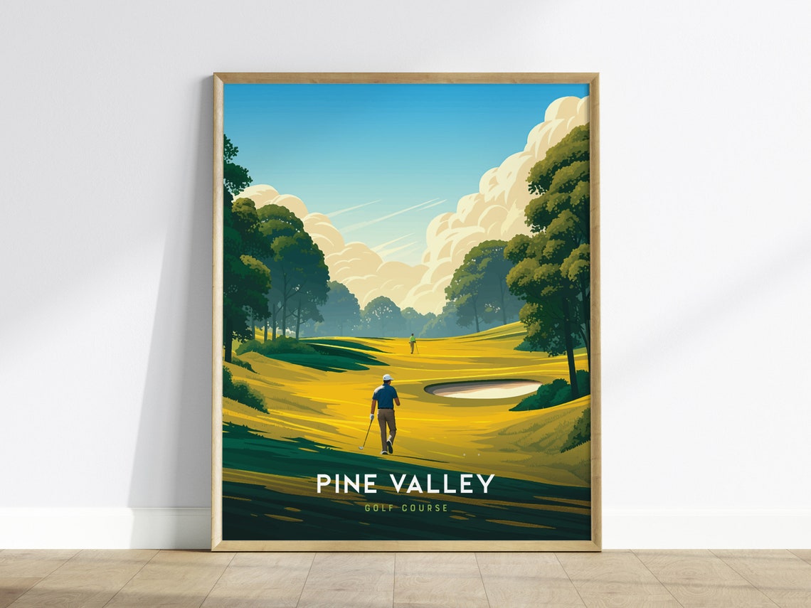 Pine Valley Golf Course Golden Fairway Golfer Sunset Sport Poster