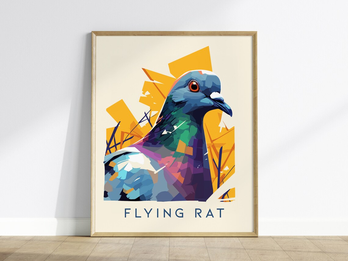 Flying Rat Pigeon Pop Art Bold Colorful Urban Bird Modern Animal Print