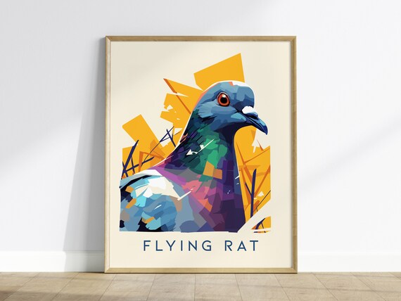 Flying Rat Pigeon Pop Art Bold Colorful Urban Bird Modern Animal Print