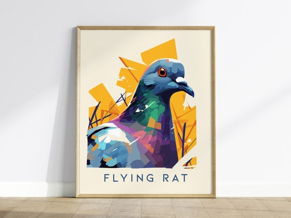 Pigeon Art Print Funny Flying Rat Poster Urban Wildlife Decor