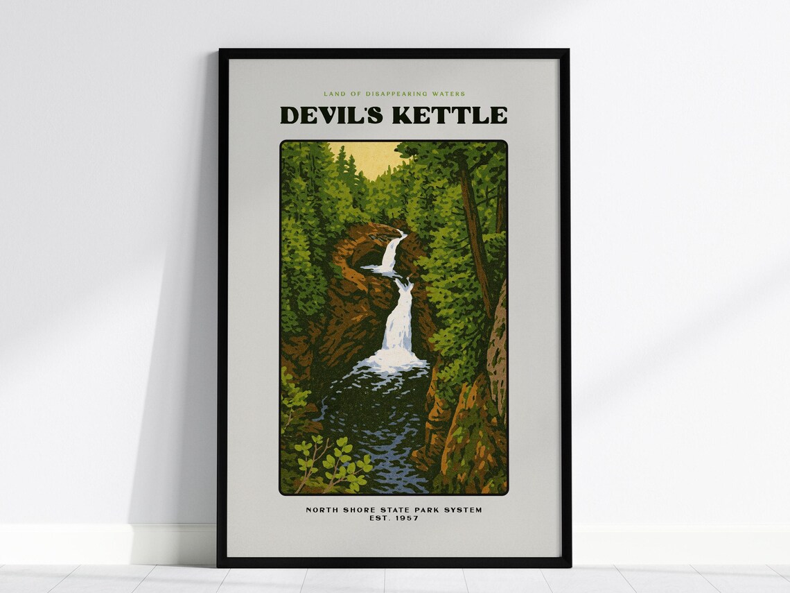 Devils Kettle Vintage Travel Poster, Minnesota North Shore
