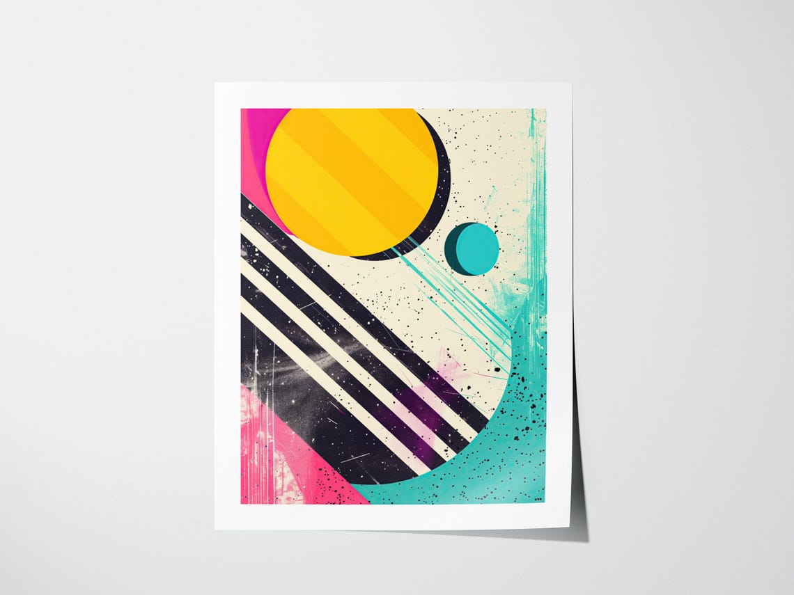 1980s Abstract Geometric Print Retro Vintage Wall Art